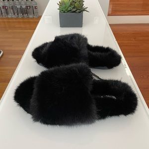 Zara Black Faux Fur Slides, Sz. 9 / 40